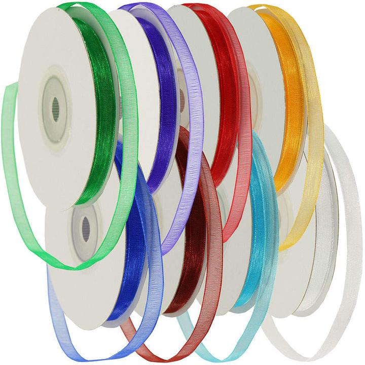 Produktbild trendmarkt24 Chiffonbänder Set 8 Rollen Schleifenband je 6mm x 25m Chiffonband Chiffonbänder (Geschenkband, 8 x)