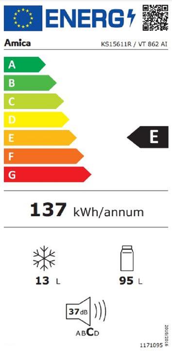 Energie-Label Amica Khlschrank mit Gefrierfach KS 15611 R BxHxT 55 x 87.5 x 61.5 cm Khlteil 95 l Gefrierteil 13 (106 l)
