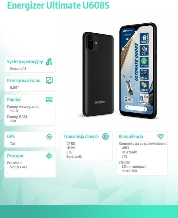 Actual product image Energizer Ultimate U608S Smartphone - Smartphone 2 GB RAM 32 GB 6.08 Inch 4G Dual Sim EU (Black) (32 GB, Black, 6.10", Dual SIM, 5 Mpx, 4G)