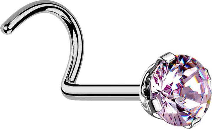 Star Piercing Nasenstecker gebogen silber runder Kristall pink gefasst (ohne Messing, Titan G23)