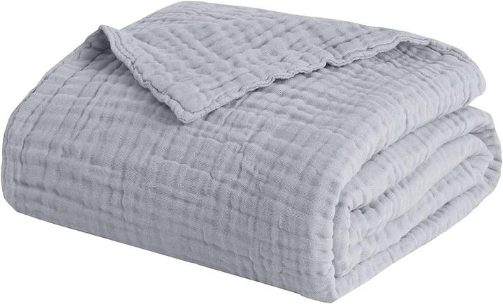 Milkii 6-lagige Musselin Decke, 228 x 228 cm - Hellgrau (228 x 228 cm)