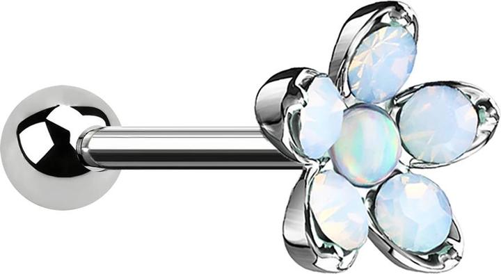 Star Piercing Micro Barbell silber Opal Blume weiss (Chirurgenstahl 316L, Messing)