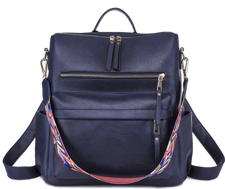 Actual product image Only-Bags.Store Retro Backpack Handbag, Boho Strap Two-Way Shoulder Bag, Fashion Vegan Leather Schoolbag Daypack