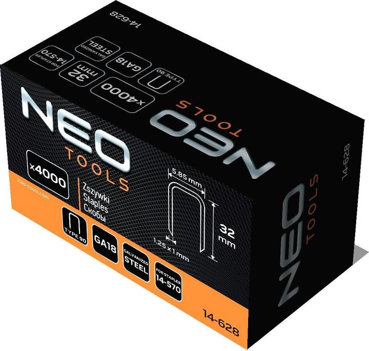 Actual product image Neo Galvanised staples for pneumatic staplers (14-570), GA18, type 90 (4K), length 32 mm, 4000 s
