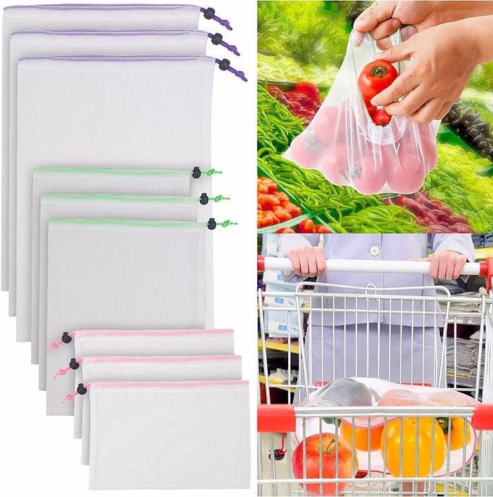 Image du produit Rosenstein & Söhne Lot de 9 sacs à fruits/légumes en bouteilles PET recyclées