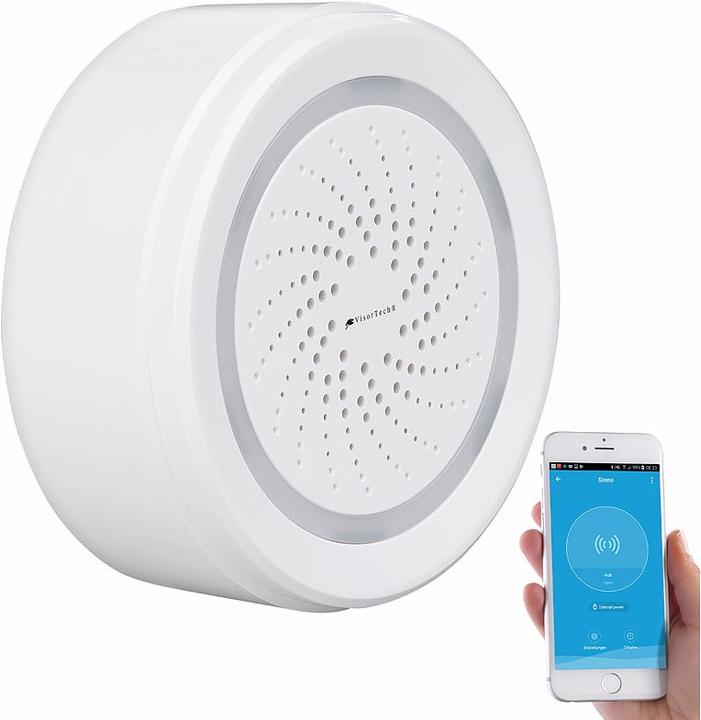 VisorTech WLAN-Alarm-Sirene mit App, für Alexa, Siri & Google Assistant