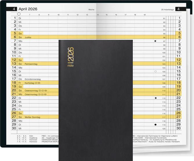 Immagine prodotto Rido Calendario tascabile mini planner d15 8,7x15,3cm 1 mese/2 pagine plastica nero 2025 (Tedesco)