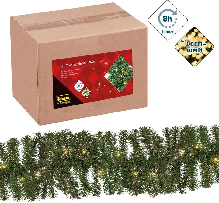 Produktbild Idena 31854 LED Tannengirlande mit 160 LED warm weiss, mit 8 Stunden Timer Funktion, für Advent (10 m)
