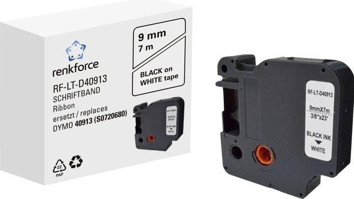 Image du produit Renkforce Ruban RF-LT-D40913 Compatible remplace DYMO D1 - 40913 9 mm Ban (0.90 cm, Noir)