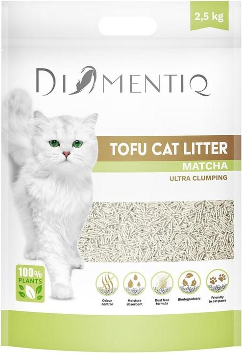 Diamentiq Tofu Matcha Ultra clumping - pflanzliches Streu - 2 5 kg (Biologisch abbaubar, Klumpend, Nicht staubend, 2.50 kg)