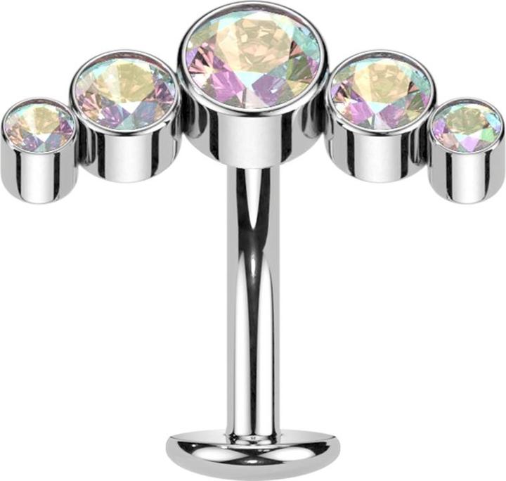 Actual product image Star Piercing Threadless Labret-Stab Banane silber fünf Kristalle multicolor (Titanium)