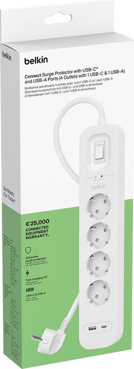 Produktbild Belkin Surgemaster Überspannungsschutz (4 x, USB-A, CEE 7/3, USB-C, 2 m)