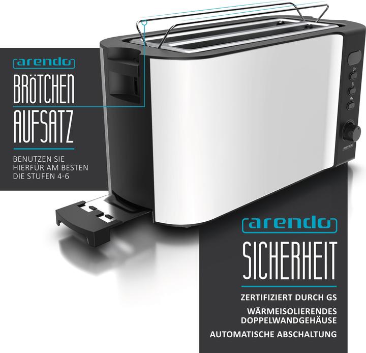 Immagine prodotto Arendo Tostapane in acciaio inox a 4 fette con slot lungo, scalda panini, display con indicatore del tempo