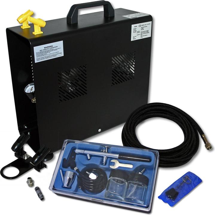 Actual product image Wiltec Airbrush Compressor Set with 1 Gun AS196A for Beginners