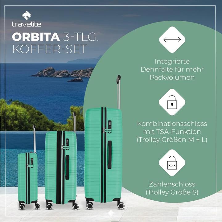 Produktbild Travelite Orbita 4 Rollen Kofferset 3-teilig mit Dehnfalte (208 l, XL (ab 115l))