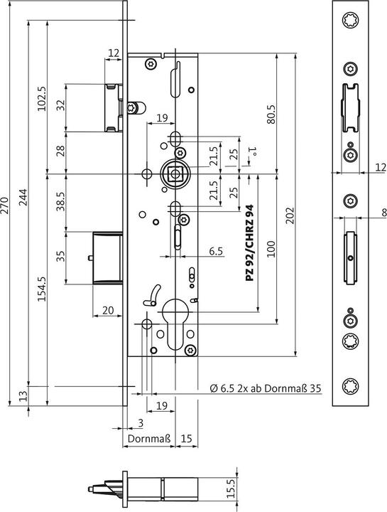 Actual product image BKS Panic frame mortice lock B 1821 B DIN left / right 24/270/40/92/9 mm angular