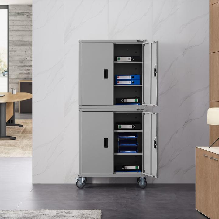 Produktbild Arebos Aktenschrank Grau x2 - Mit Rollen (+ 2 Einlegeböden)