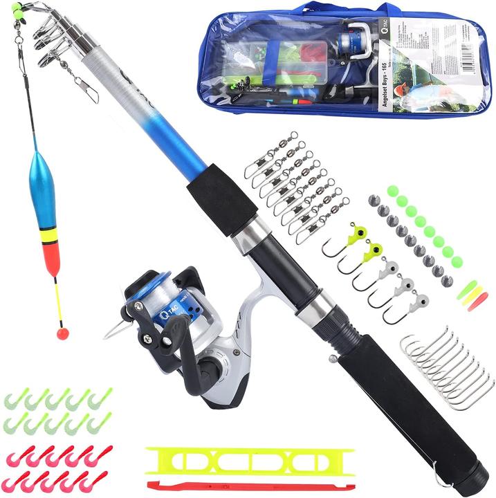 Q-Tac Angelset für Kinder (Teleskoprute, Angelset)