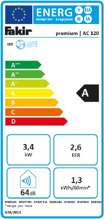 Energie-Label Fakir AC 120 (40 m², 11601.28 BTU/h)
