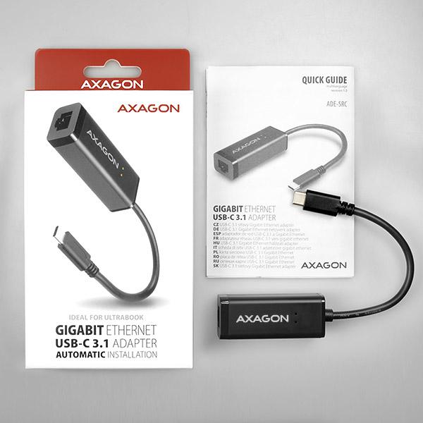 Image du produit Axagon ADE-SRC Adaptateur Gigabit Ethernet 10/100/1000 - USB 3.1 type C (USB-C 3.1 Gen 1, RJ45 (1x))
