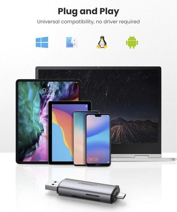 Produktbild Ugreen USB-C und USB-A — TF SD 3.0 (USB-C)