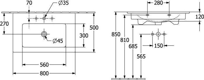 Produktbild Villeroy & Boch Mbel-Waschtisch Venticello 80 cm wei 41048L01 (500 mm, 800 mm)