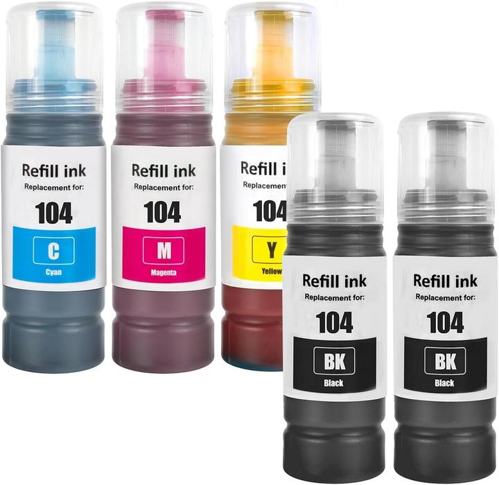 Plutoos Epson 104 Ecotank cartridge XXL compatible, set of 5 colours