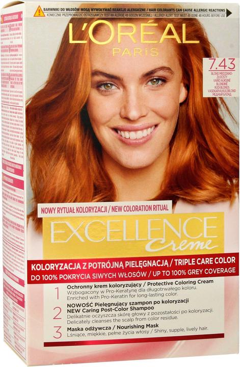 L'Oréal Paris L'Oreal Paris Excellence Creme Cream coloring 7.43 copper blond golden - 0258898 (7.43 Blond Miedziano-Złocisty)