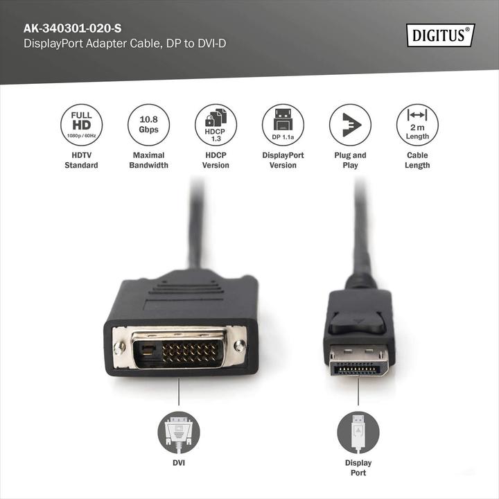 Produktbild Digitus DisplayPort — DVI (2 m, DisplayPort, DVI)