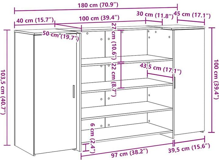Image du produit VidaXL Comptoir d'accueil gris béton 180x50x103,5 cm bois composite Comptoir d'accueil