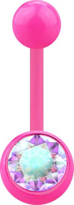 Star Piercing Banane pink mit Kugel und Kugel Kristall multicolor (Acryl, ohne Messing)