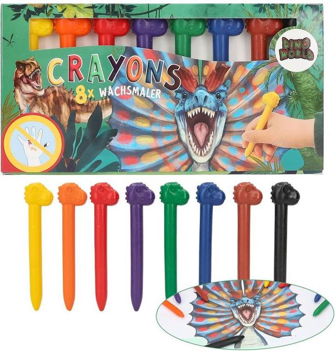 Actual product image Magni Wax crayon Dino World with dino topper 8 colours 8 pieces (Multicoloured, 8 x)