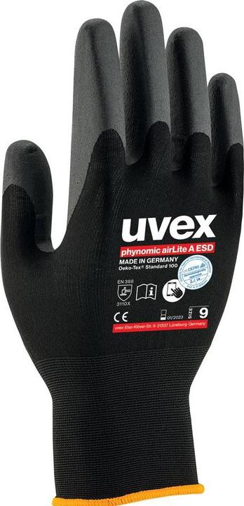 Produktbild Uvex Safety Mechanikerhandschuh Phynomic AirLite A ESD, Schwarz (12)