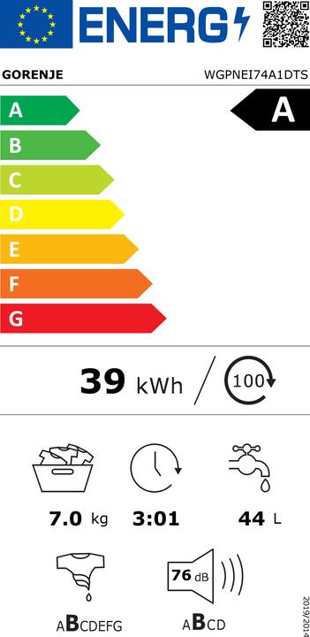 Label énergétique Gorenje WGPNEI74A1DTS (7 kg, Gauche, Prise UE)