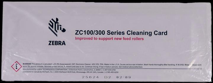 Actual product image Zebra Cleaning Card Kit (Improved), ZC100/300, 5 Cards