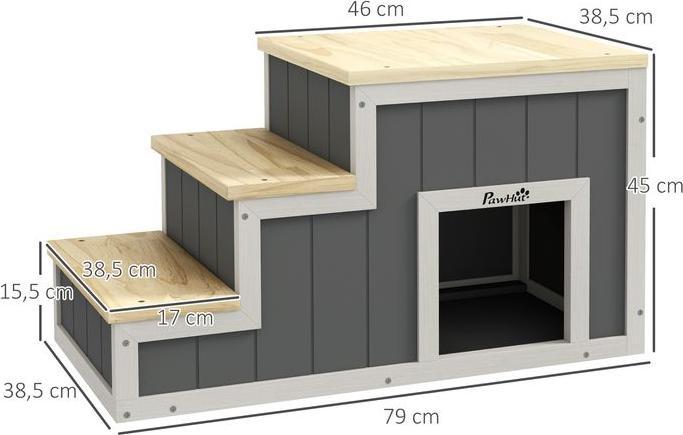 Produktbild Swisshandel24 2-in-1 Hundetreppe, Katzentreppe mit Höhle, Haustiertreppe mit 3 Stufen, Haustierrampe aus Holz, Kat (Katze, Hund, Faltbar)