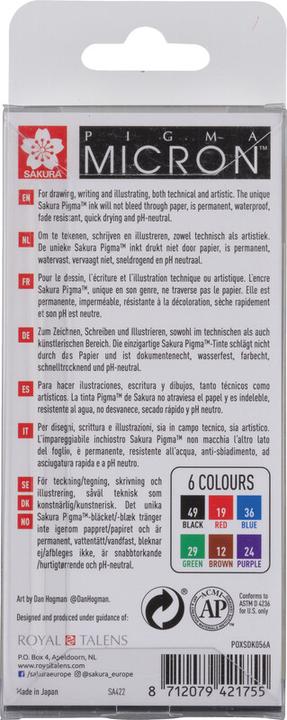 Produktbild Sakura Pigma Micron 05 fineliner set | 6 colours (Basic, 6 x)