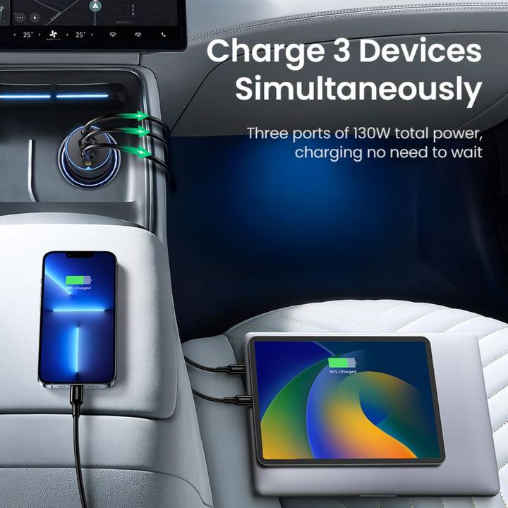 Productafbeelding Ugreen Fast Car Charger 130W 90413 2xUSB-C PD+USB-A