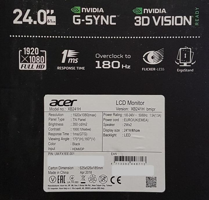 Actual product image Acer Predator XB241H (1920 x 1080 pixels, 24")