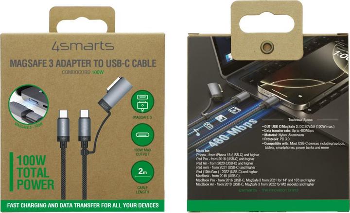 Produktbild 4smarts MagSafe 3 Adapter + USB-C Kabel (2 m, USB 3.2 Gen 1, 100 W)