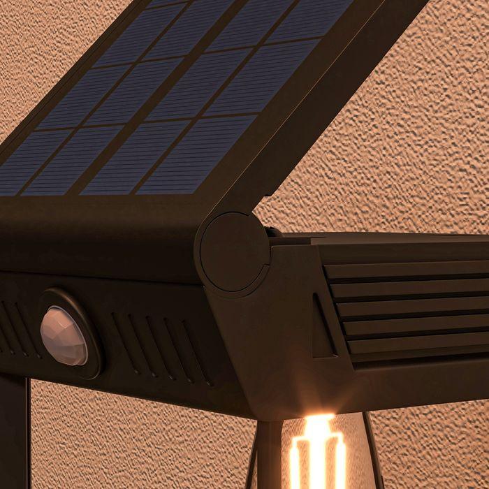 Immagine prodotto Swisshandel24 Applique solare LED luce da giardino bianco caldo sensore di luce regolabile IP44 nero (160 lm, IP44)