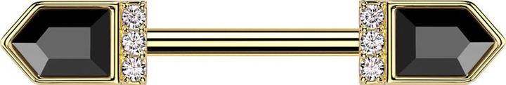 Star Piercing Barbell vergoldet mit zwei spitzen Baquett Kristallen schwarz Kristalle silber (Chirurgenstahl 316L, Messing)