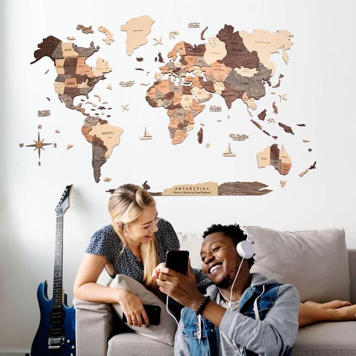 Image du produit Enjoy The Wood Carte du monde en 3D (120 x 200 cm)