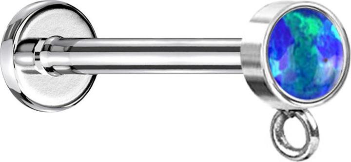 Star Piercing Micro Labret Innengewinde silber mit Zylinder Opal blau Ring für Anhänger (Chirurgenstahl 316L, ohne Messing)