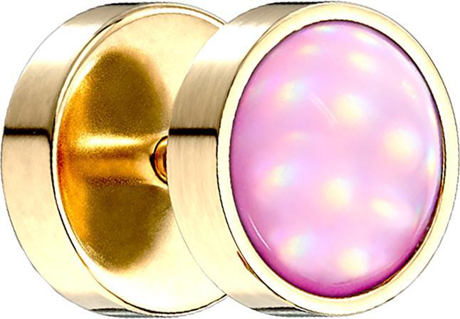 Star Piercing Fake Plug vergoldet mit Opalite pink (ohne Messing, Chirurgenstahl 316L)