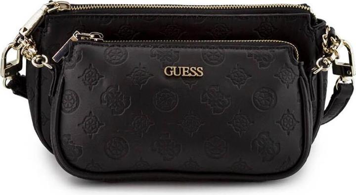 Actual product image Guess Dayane, Double Pouch, Leather Crossbody Bag, Black, 24 x 13.5 x 4.5
