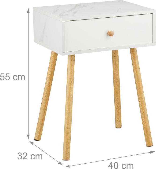 Produktbild Relaxdays Nachttisch Marmoroptik & Holzbeine (40 x 32 x 55 cm)