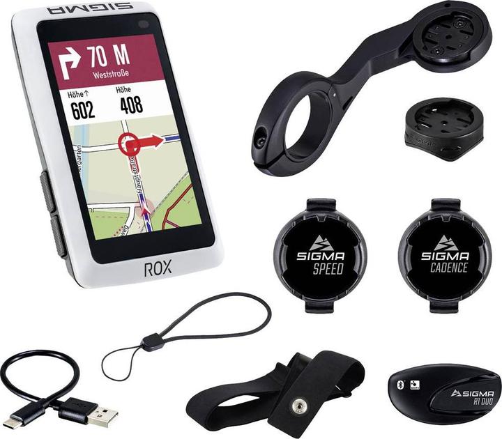Sigma Sport ROX 12.1 Evo GPS bike computer - Night White - Set - Incl. ANT+/BLE borstriem/snelheids-/cadence sen