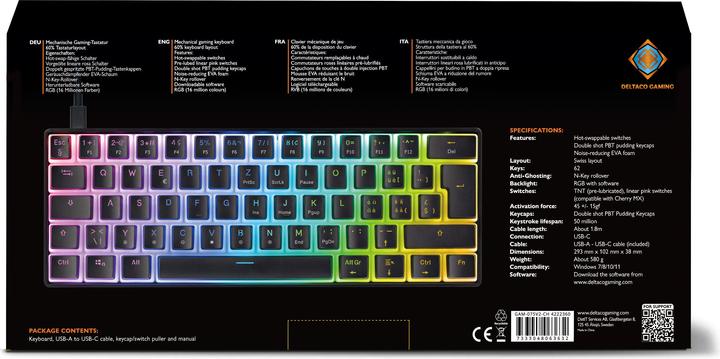 Produktbild Deltaco TKL - Gaming Keyboard (CH, Kabelgebunden)