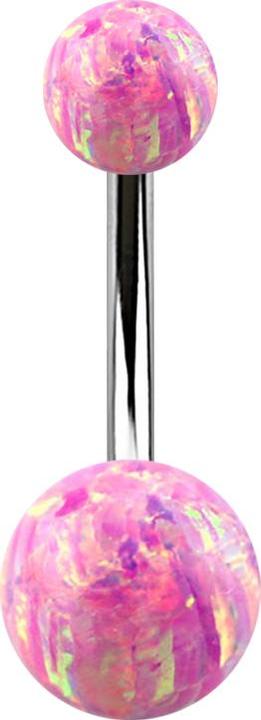 Star Piercing Banane silber mit zwei Kugeln Opal pink (Chirurgenstahl 316L, ohne Messing)